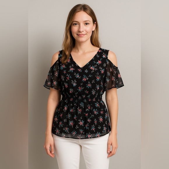 Lane Bryant Black and Pink Cut Out Blouse - Picture 1 of 10